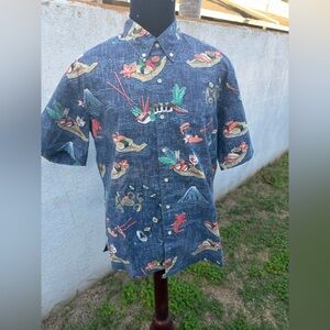 Reyn Spooner Sushi The Daily Catch Full Button Aloha Hawaiian Shirt Men's Large